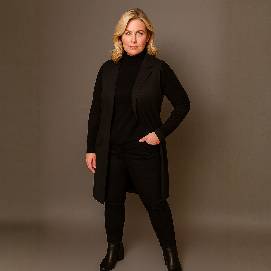 Sleeveless Open Front Long Length Blazer