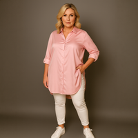 Dipped Hem Satin Shirt with 3/4 button Tab Sleeves