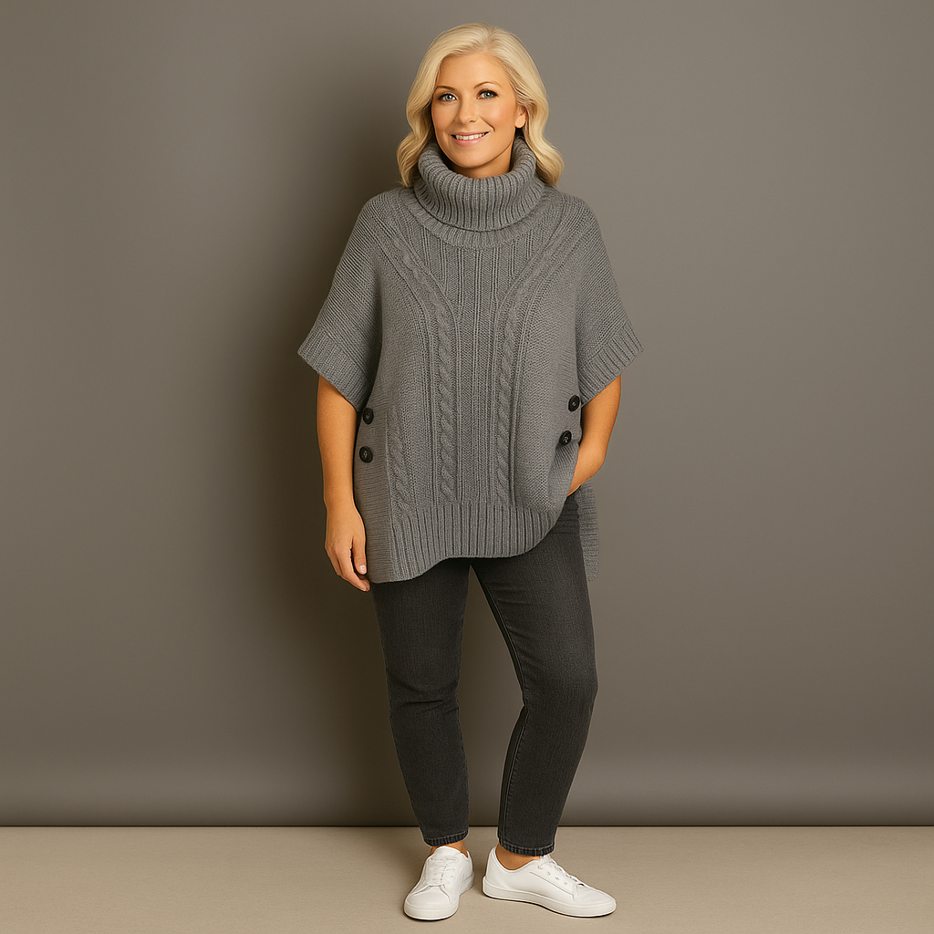 Chunky Knit Polo Neck Poncho / Jumper