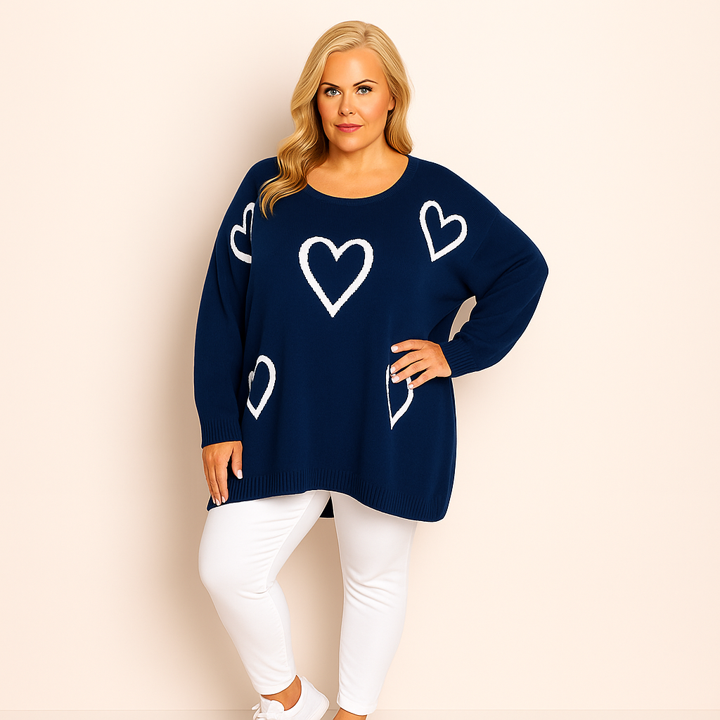 Scoop Hem Oversized Knitted Jumper with Hearts