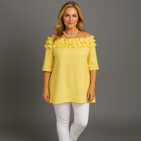 Ruffled Neckline Off Shoulder Blouse