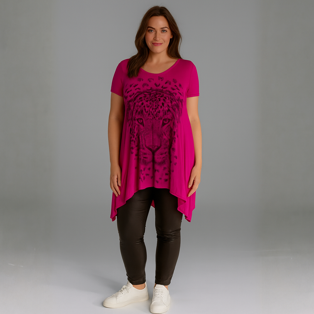 Hanky Hem Long Length Leopard Print Top