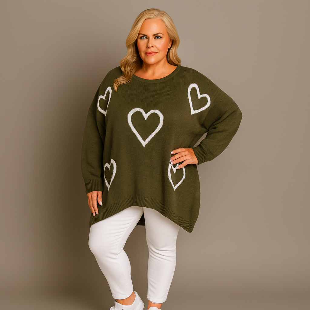 Scoop Hem Oversized Knitted Jumper with Hearts