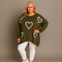 Scoop Hem Oversized Knitted Jumper with Hearts