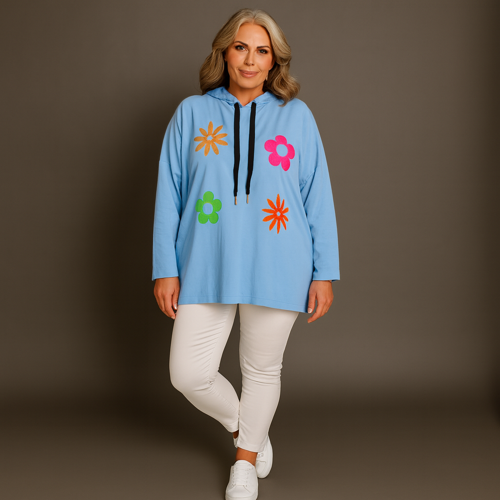 Bright Flowers to Front Long Length Hoodie
