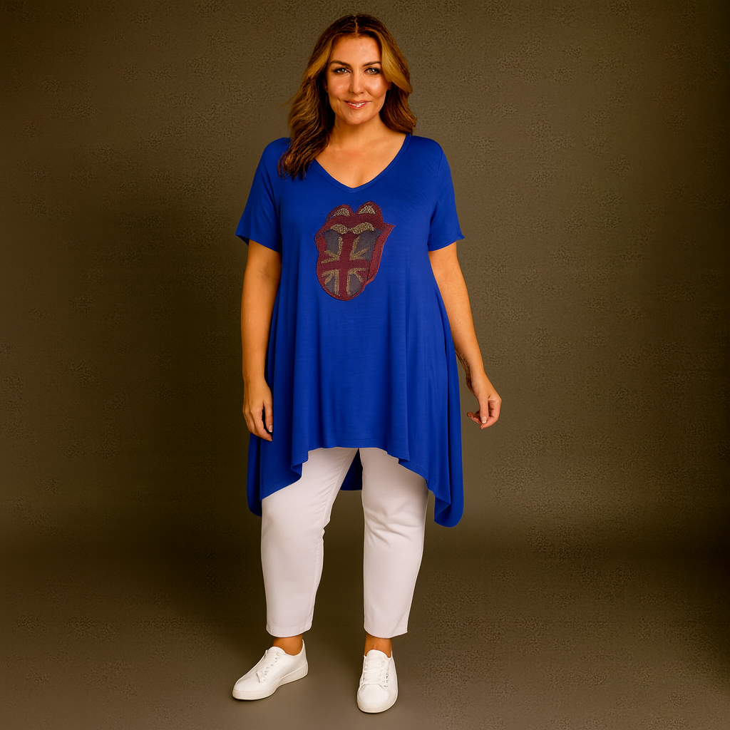 Rhinestone Lips + Union Jack Hanky Hem Swing Top