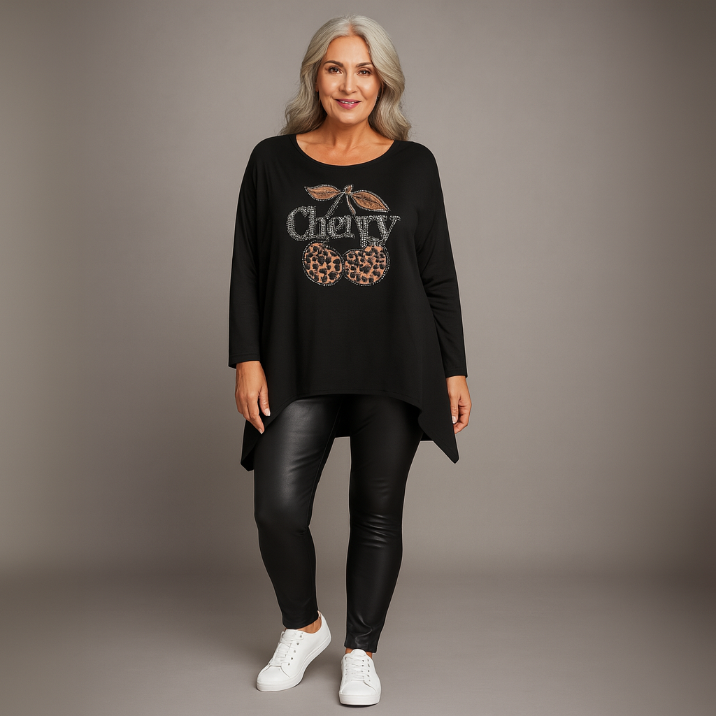 Hanky Hem Jumper with Studded Cherry Motif