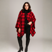 Tartan Fleece Oversized Poncho / Cape with Faux Fur Collar