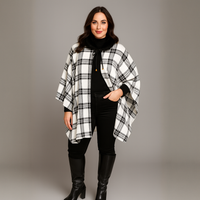 Tartan Fleece Oversized Poncho / Cape with Faux Fur Collar