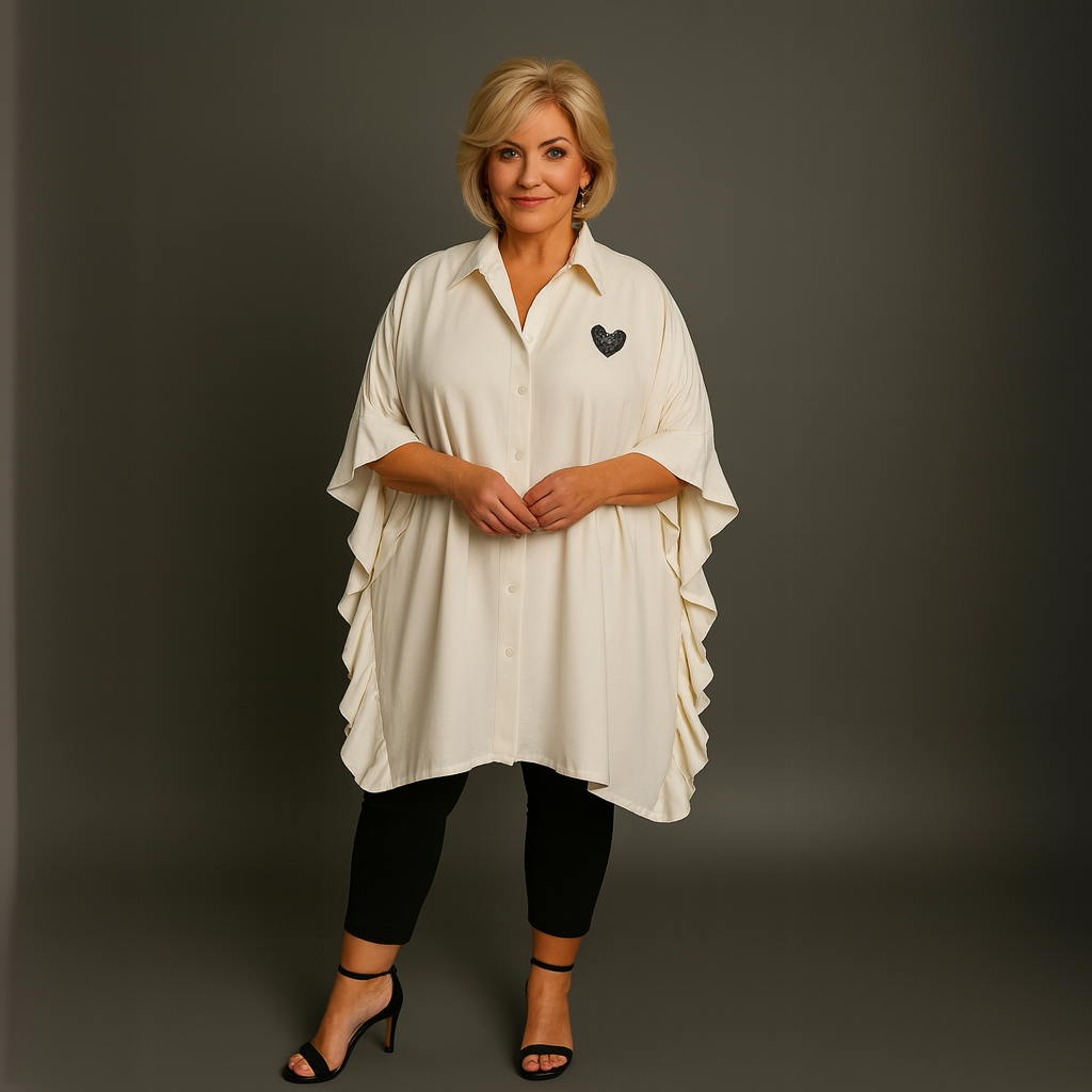 Oversized Shirt with Frilled Sides and Sparkly Heart