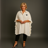 Oversized Shirt with Frilled Sides and Sparkly Heart