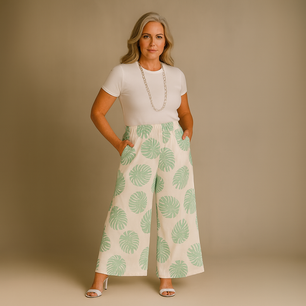 Leaf Print Palazzo Trousers