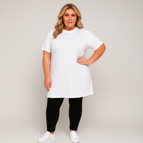 Plain Short Sleeve Long Length Cotton T-Shirt