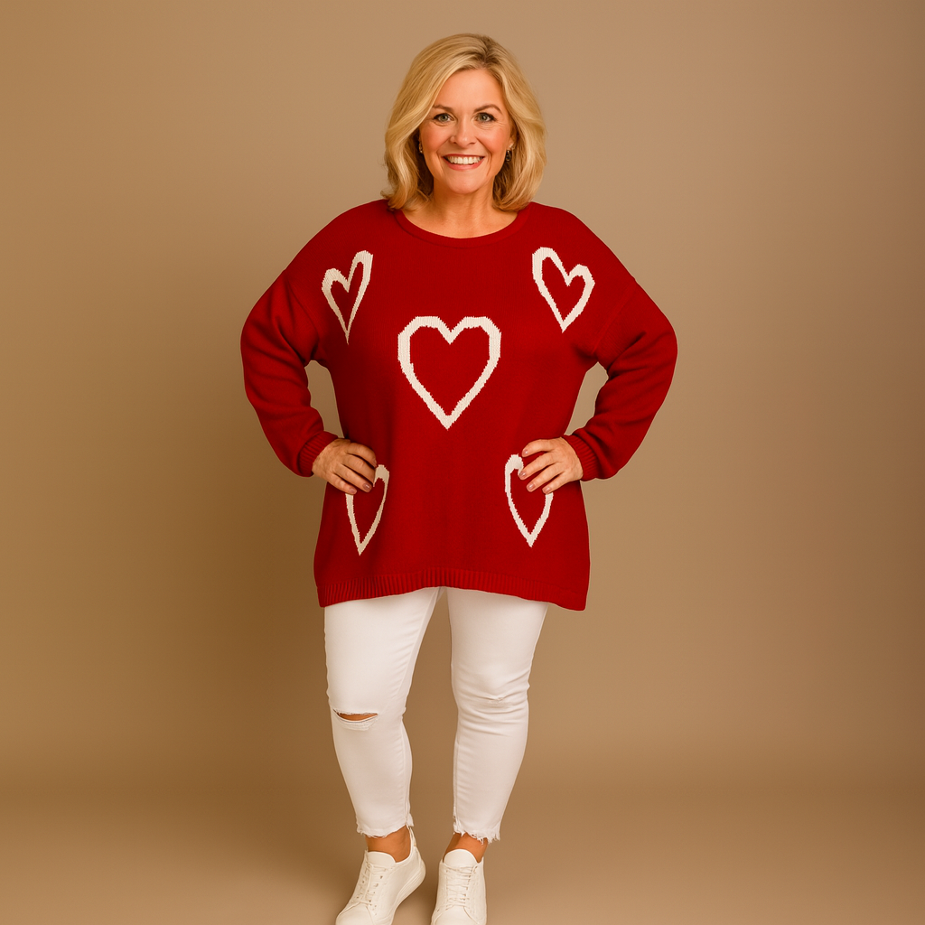 SCOOP HEM OVERSIZED KNITTED JUMPER WITH HEARTS
