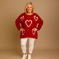 SCOOP HEM OVERSIZED KNITTED JUMPER WITH HEARTS
