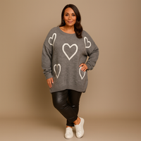 SCOOP HEM OVERSIZED KNITTED JUMPER WITH HEARTS