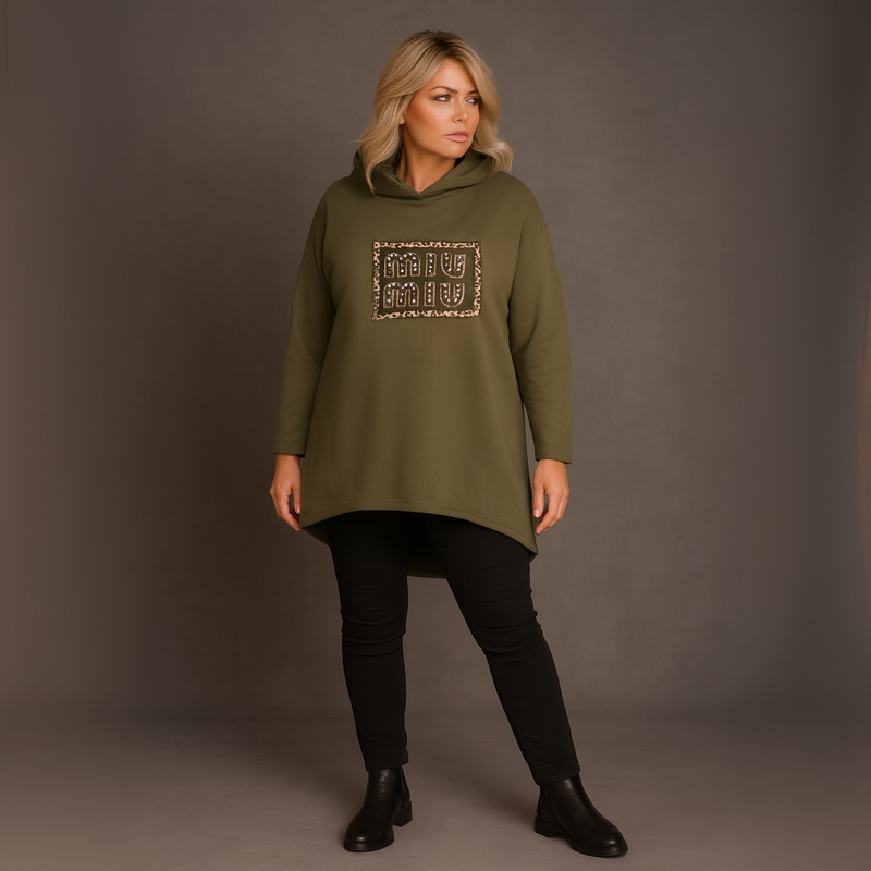 Pearl Studded Dipped Hem Long Sleeve Hoodie