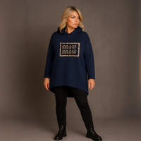 Pearl Studded Dipped Hem Long Sleeve Hoodie