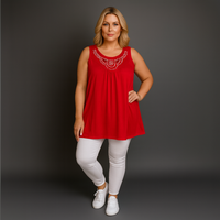 Sleeveless Long Tunic Top with Studs