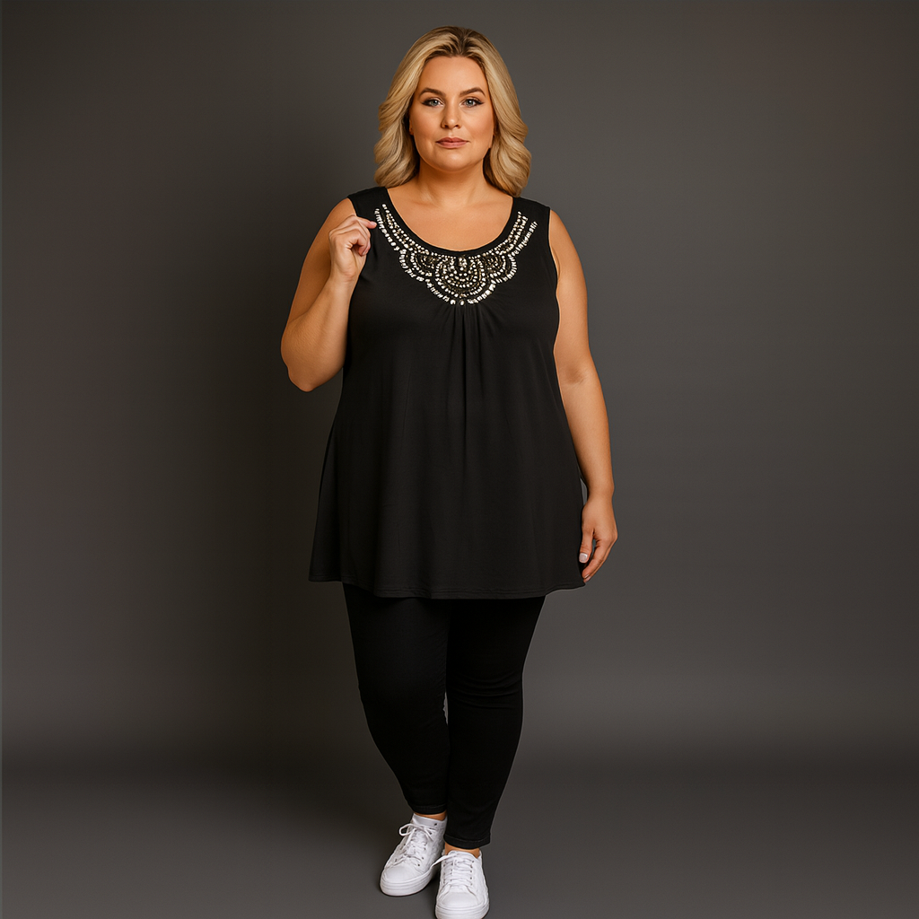 Sleeveless Long Tunic Top with Studs