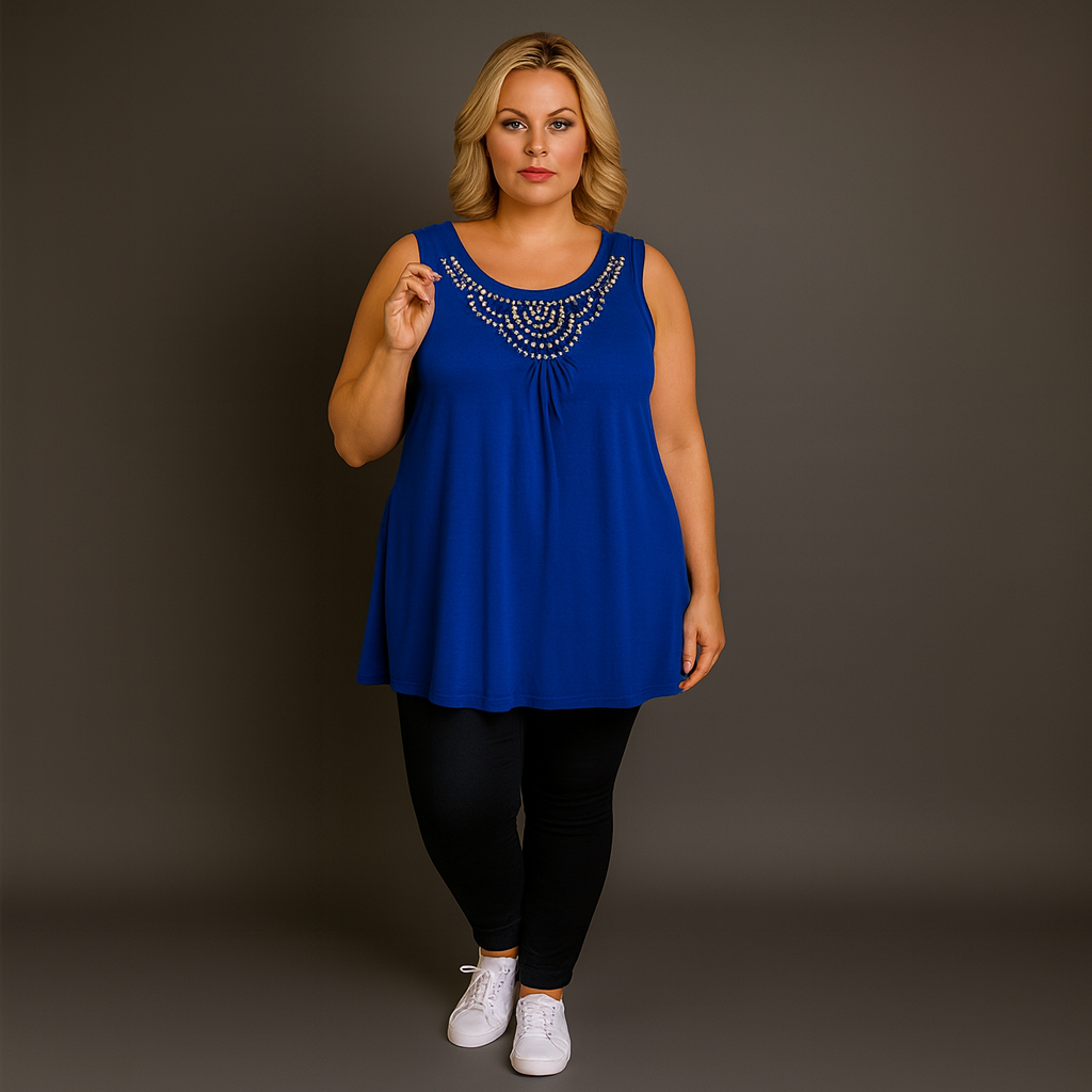Sleeveless Long Tunic Top with Studs