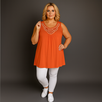 Sleeveless Long Tunic Top with Studs