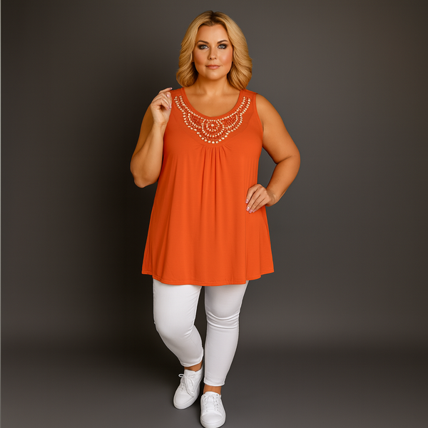 Sleeveless Long Tunic Top with Studs