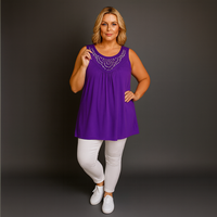 Sleeveless Long Tunic Top with Studs