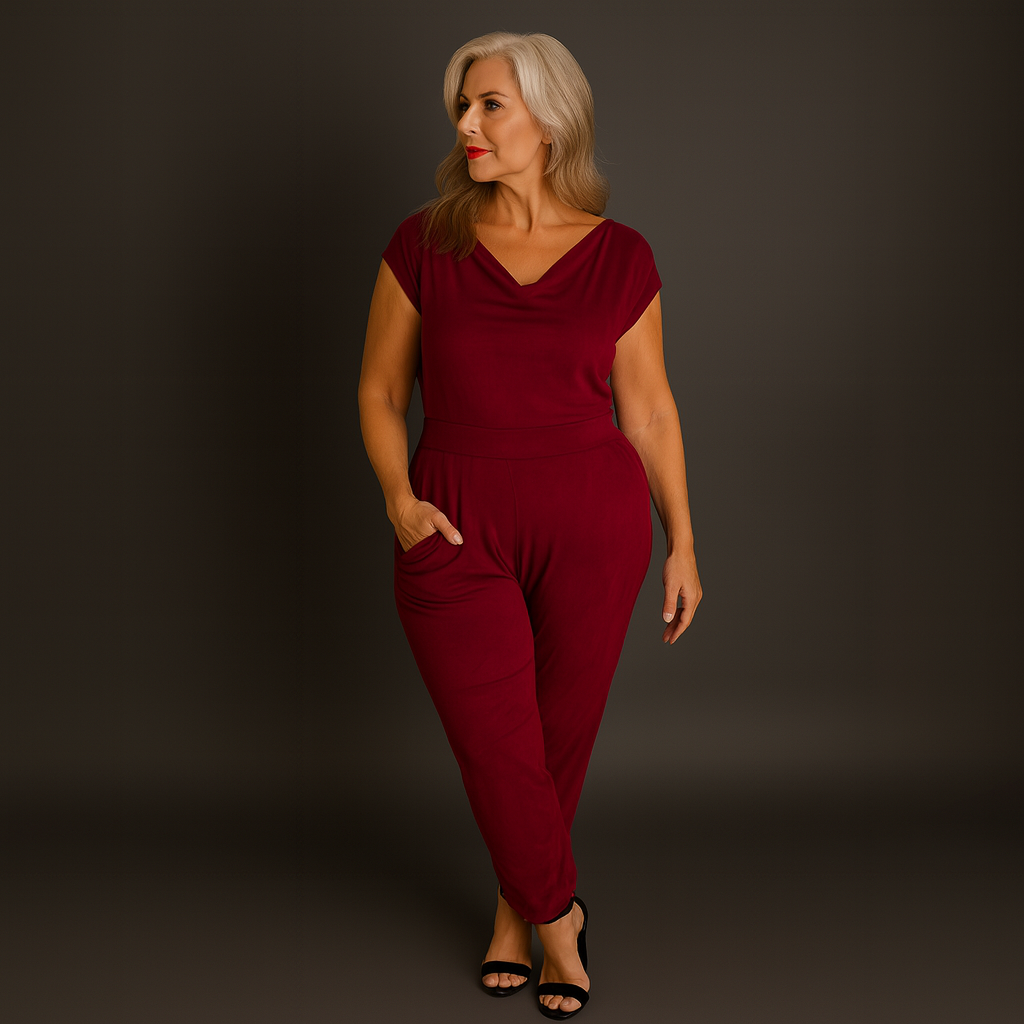 Soft Suedette Cowl Neck Jumpsuit with Pockets
