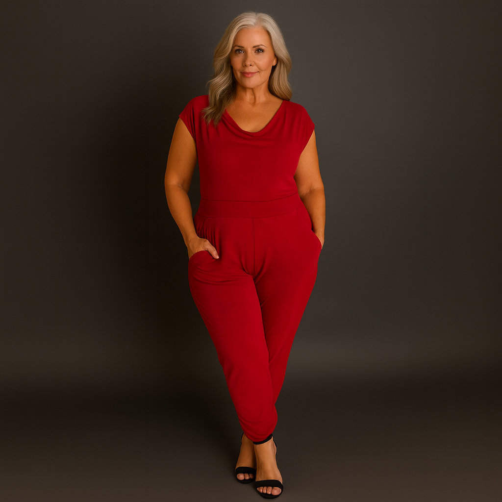 Soft Suedette Cowl Neck Jumpsuit with Pockets