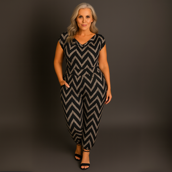 Zig Zag Print Cowl Neck Jumpsuit