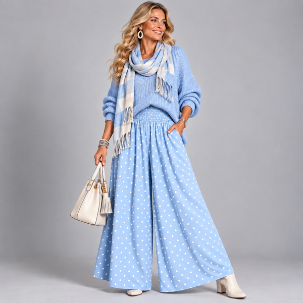 Polka Dot Wide Leg Palazzo Trousers with Pockets