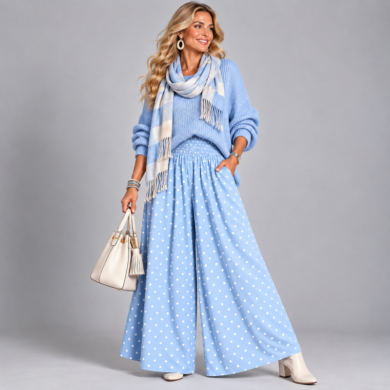 Polka Dot Wide Leg Palazzo Trousers with Pockets
