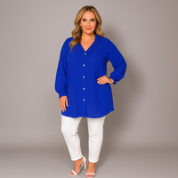 Smocked V‑Neck Long Sleeve Blouse