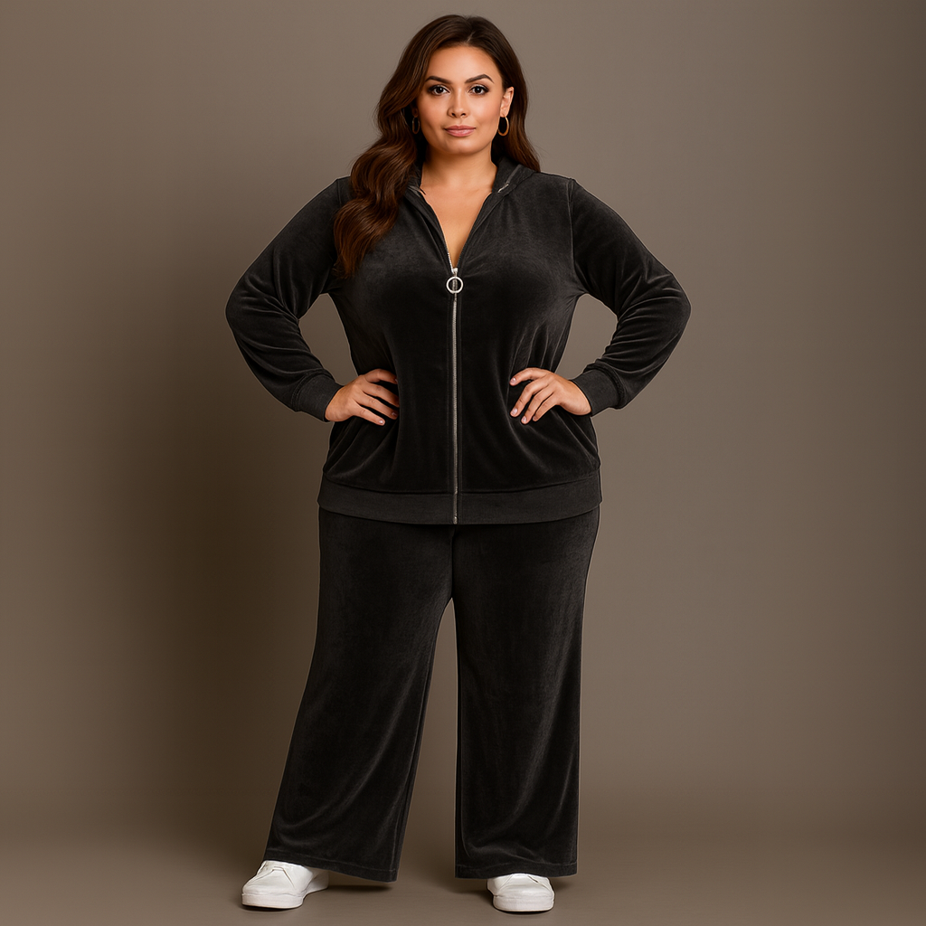 Velour Zip Up Tracksuit Set with Hood