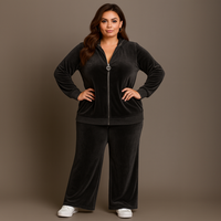 Velour Zip Up Tracksuit Set with Hood