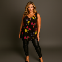 Chiffon V Hem Sleeveless Lined Blouse