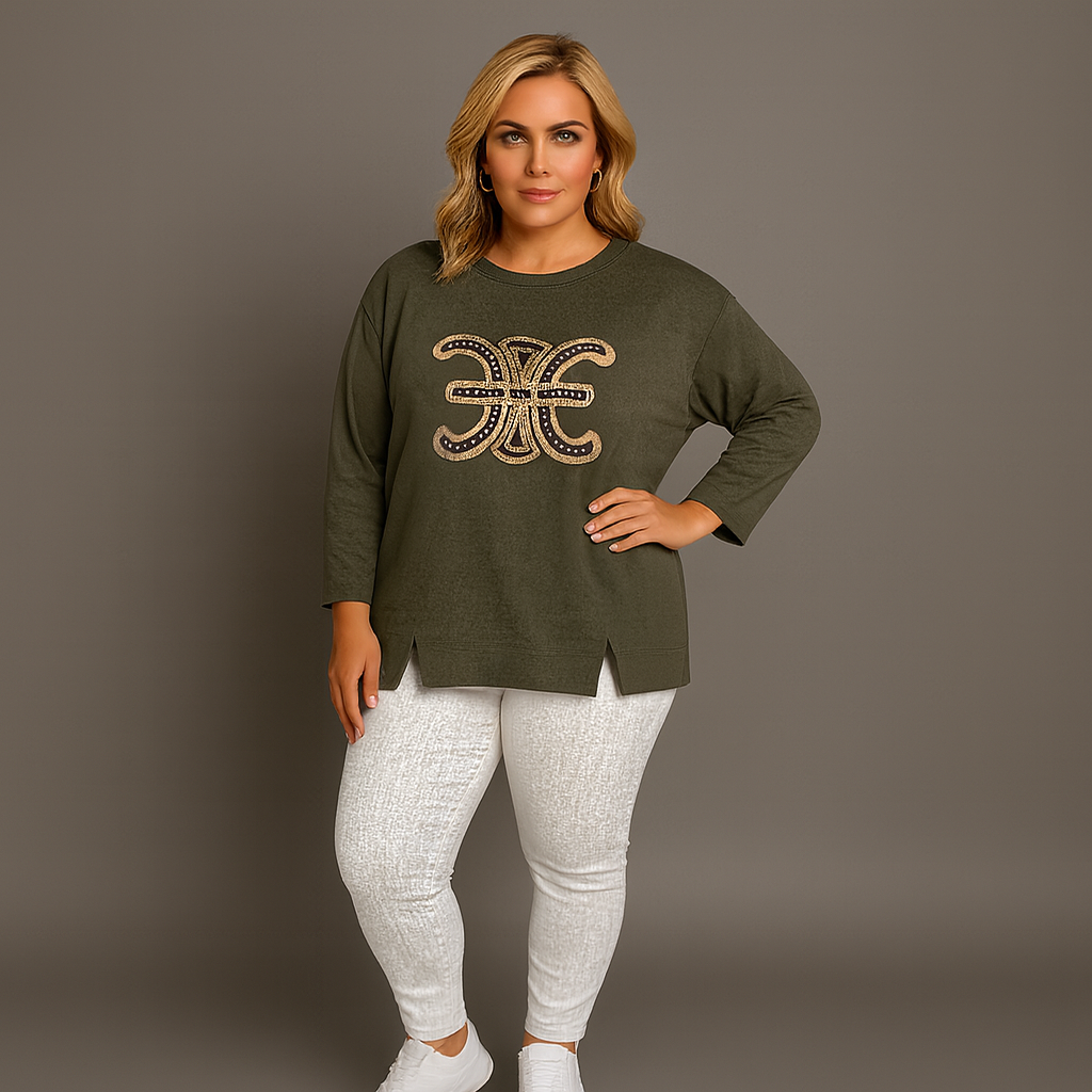 Cotton Sweatshirt With Studded Motif