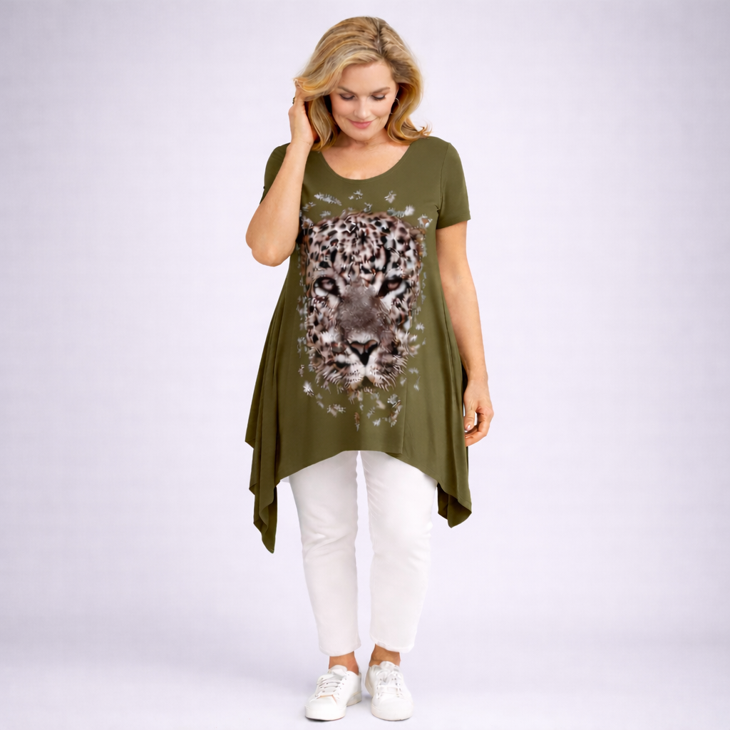 Hanky Hem Long Length Leopard Print Top