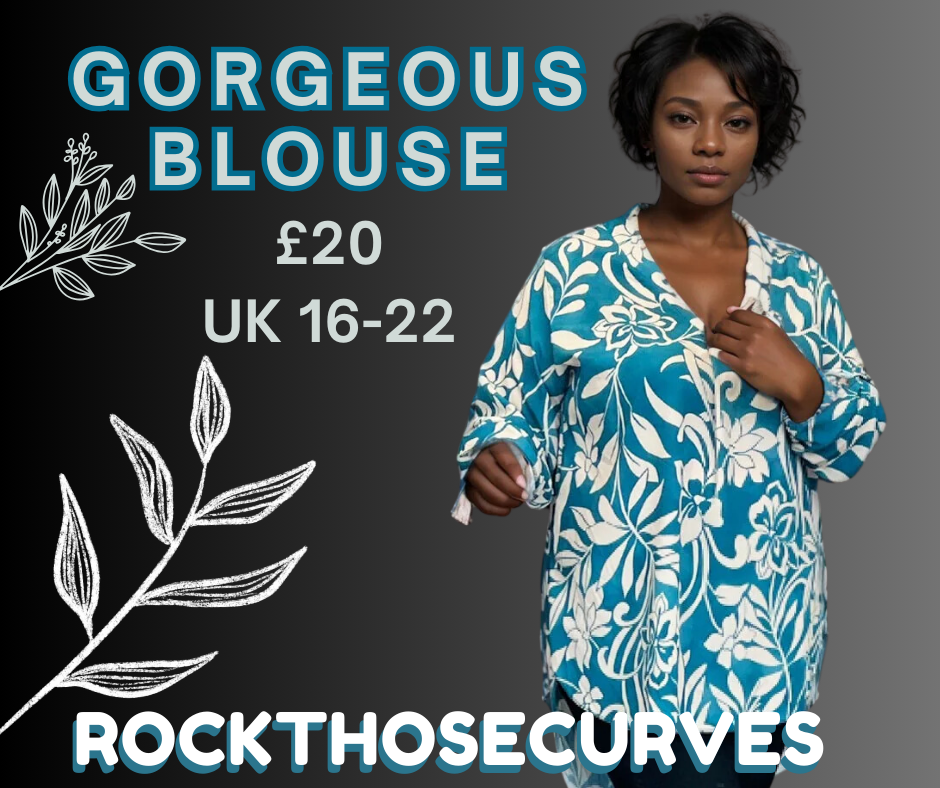 ROCKTHOSECURVES DIPPED HEM V NECK BLOUSE WITH BUTTON SLEEVES