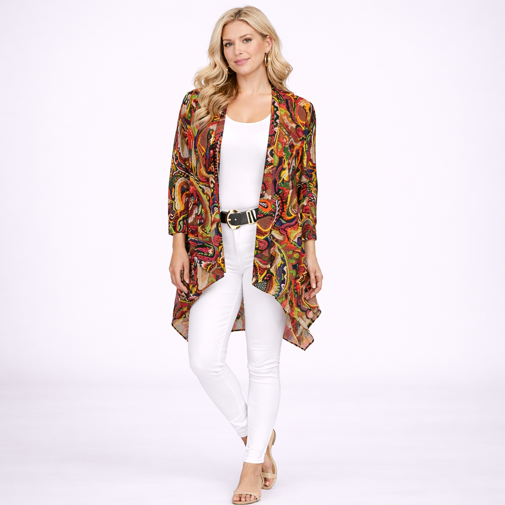 Multi Paisley Chiffon Waterfall Open Front Jacket