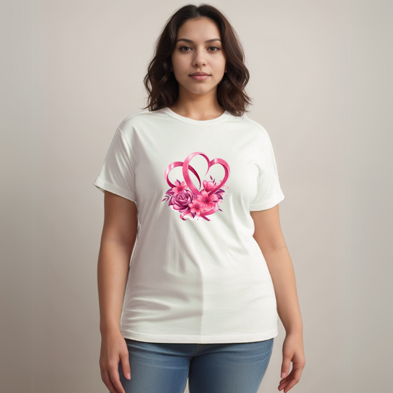 Cotton Ribbon-Heart Print T-Shirt