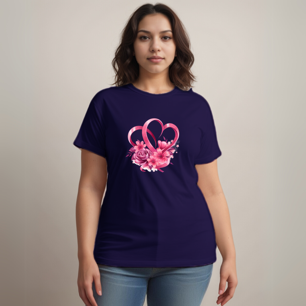 Cotton Ribbon-Heart Print T-Shirt