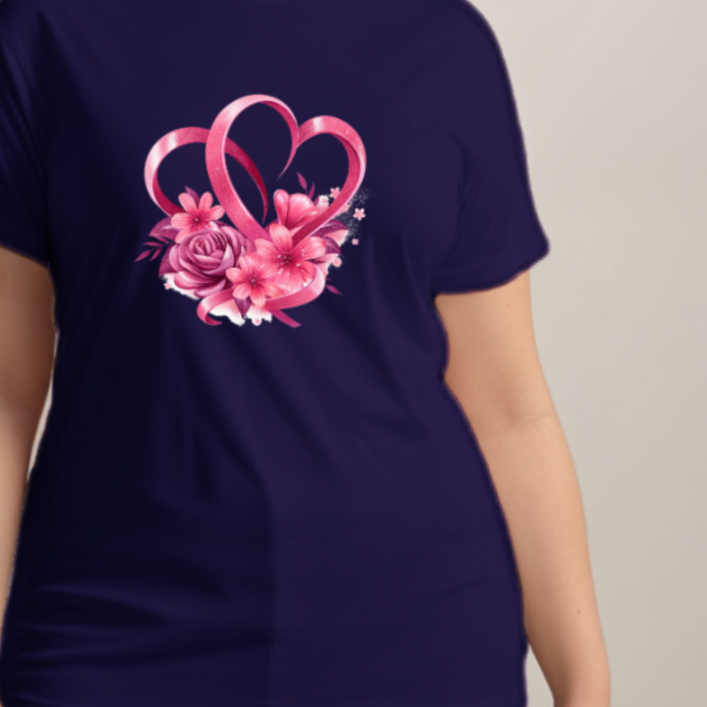 Cotton Ribbon-Heart Print T-Shirt