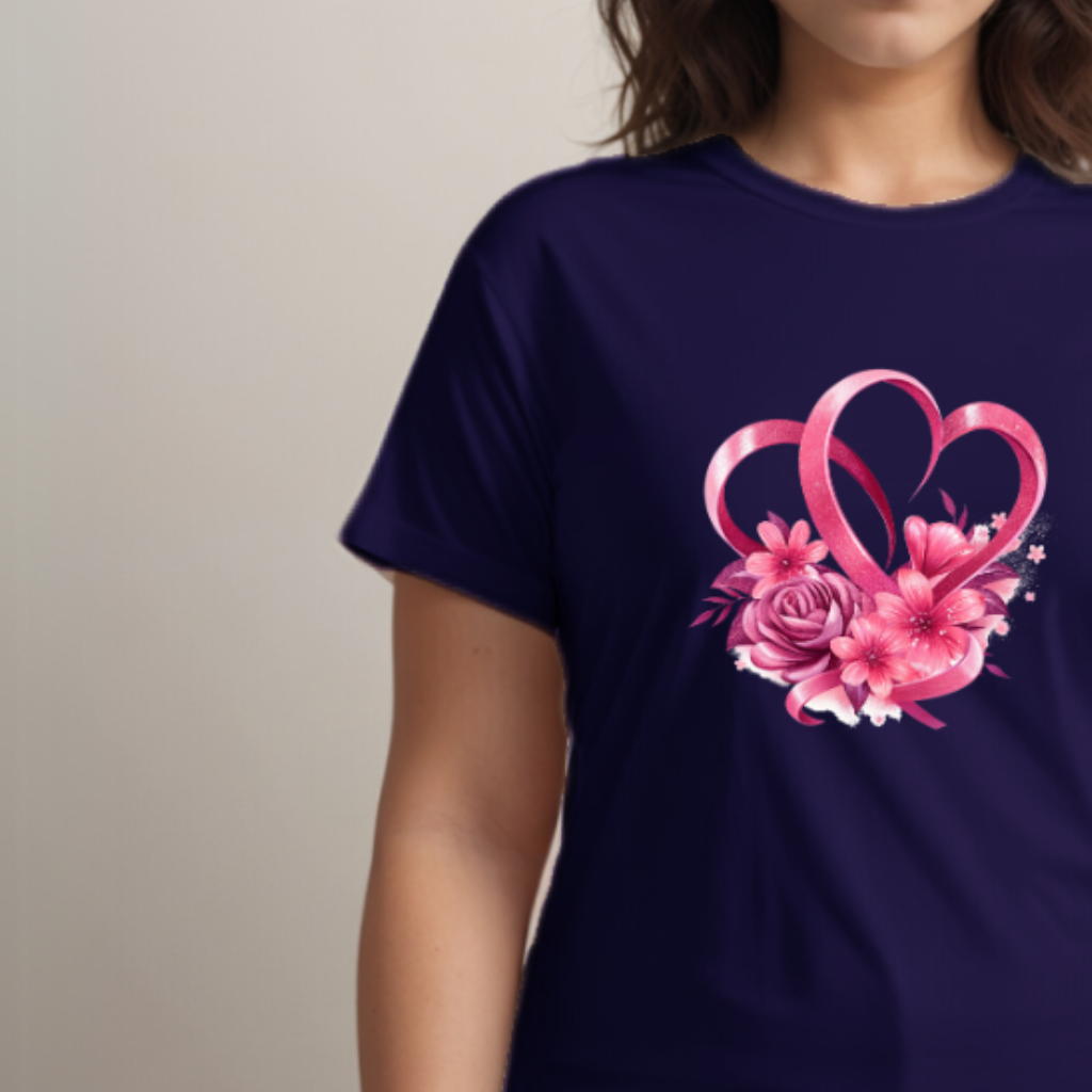 Cotton Ribbon-Heart Print T-Shirt