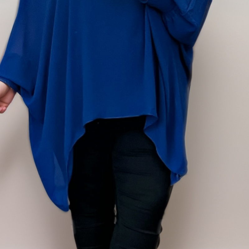Chiffon Turtle Neck Batwing Oversized Blouse
