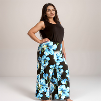Large Flower Print Wide Leg High Rise Palazzo Trousers