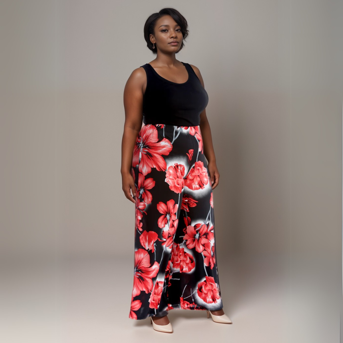 Large Flower Print Wide Leg High Rise Palazzo Trousers