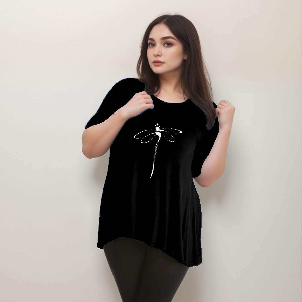 Plus‑Size Dragonfly Button Sleeve Swing Top