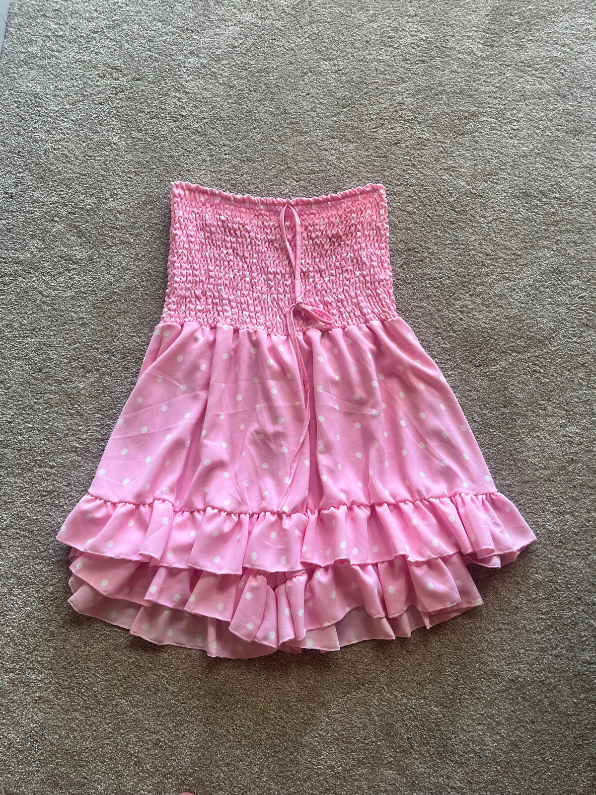 pink polka dot short shearing dress